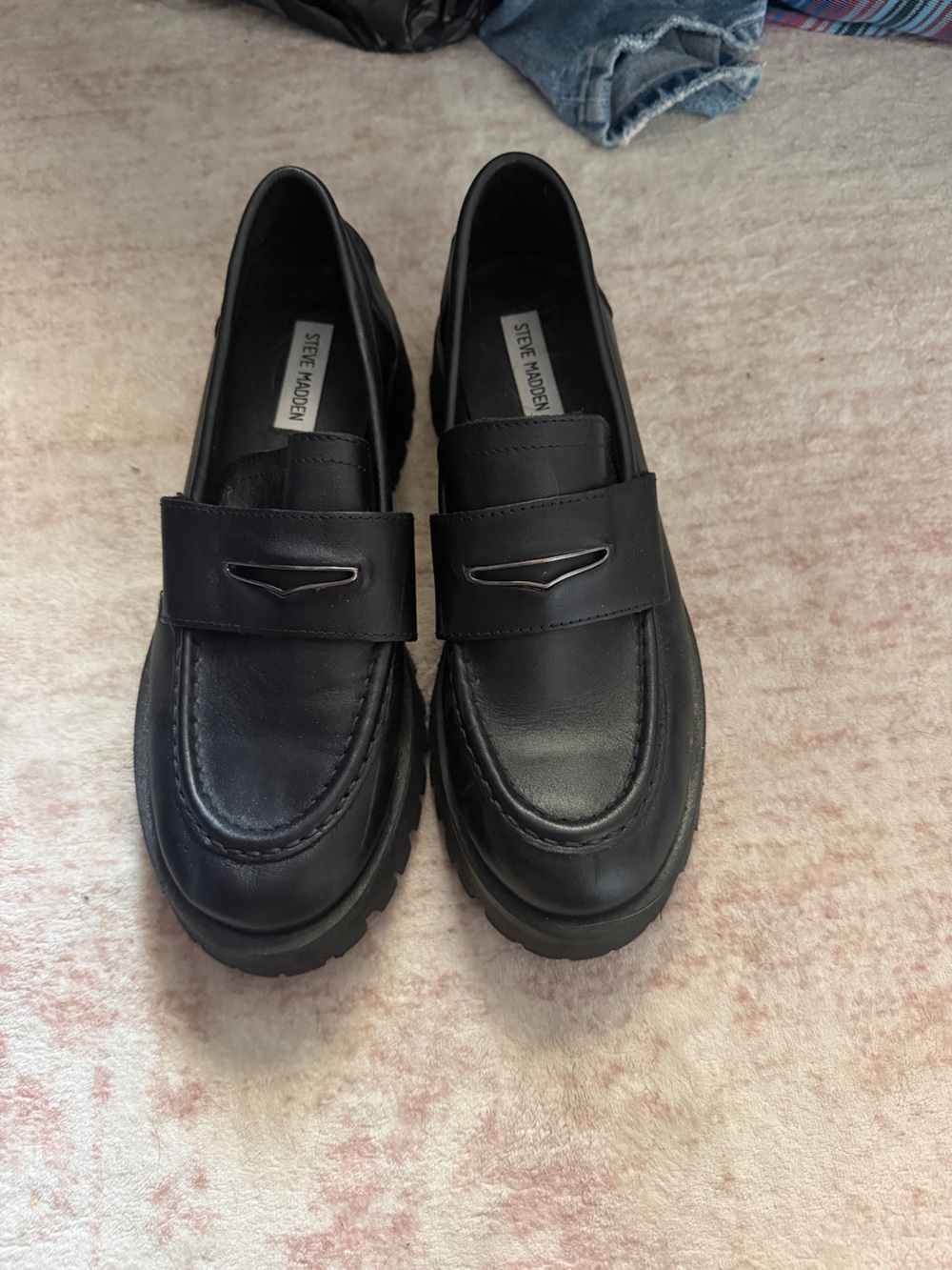 Steve Madden Black Leather Slip-On Penny Loafers